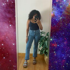 Cropped Flared Blue Jeans